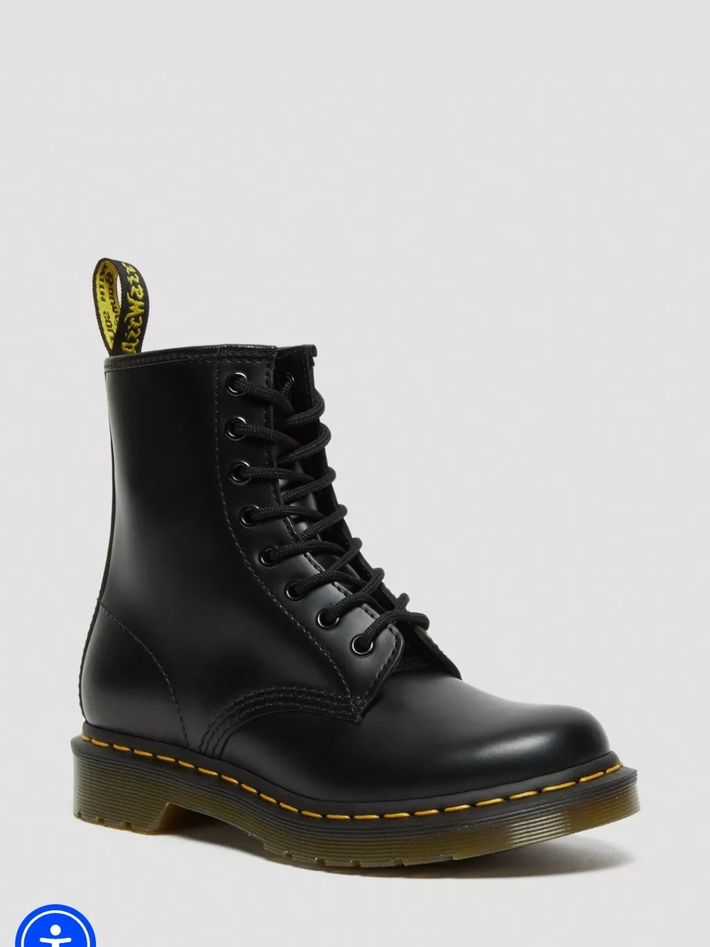 Dr. Martens 1460 Smooth Leather Black Boot with Yellow Stitching Women's 7